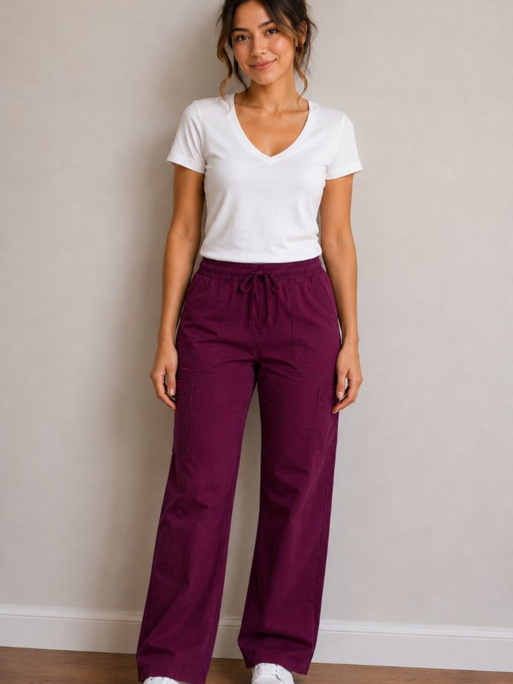 Scrubstar Wine Burgundy Drawstring Cargo Scrub Pants Size XS
